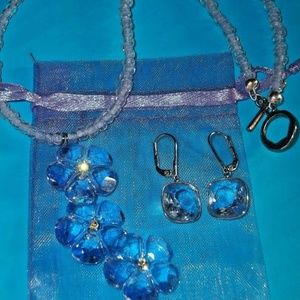 SWAROVSKI LILAC HANGING BLOSSOMS NECKLACE EARRINGS
